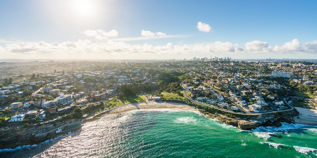 Aerial view of Bondi Beach and the surrounding suburbs